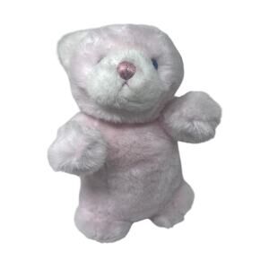 Gund Vintage Teddy Bear Pink Plush 10" Sitting Up 1990 Blue Eyes Stuffed Lovey
